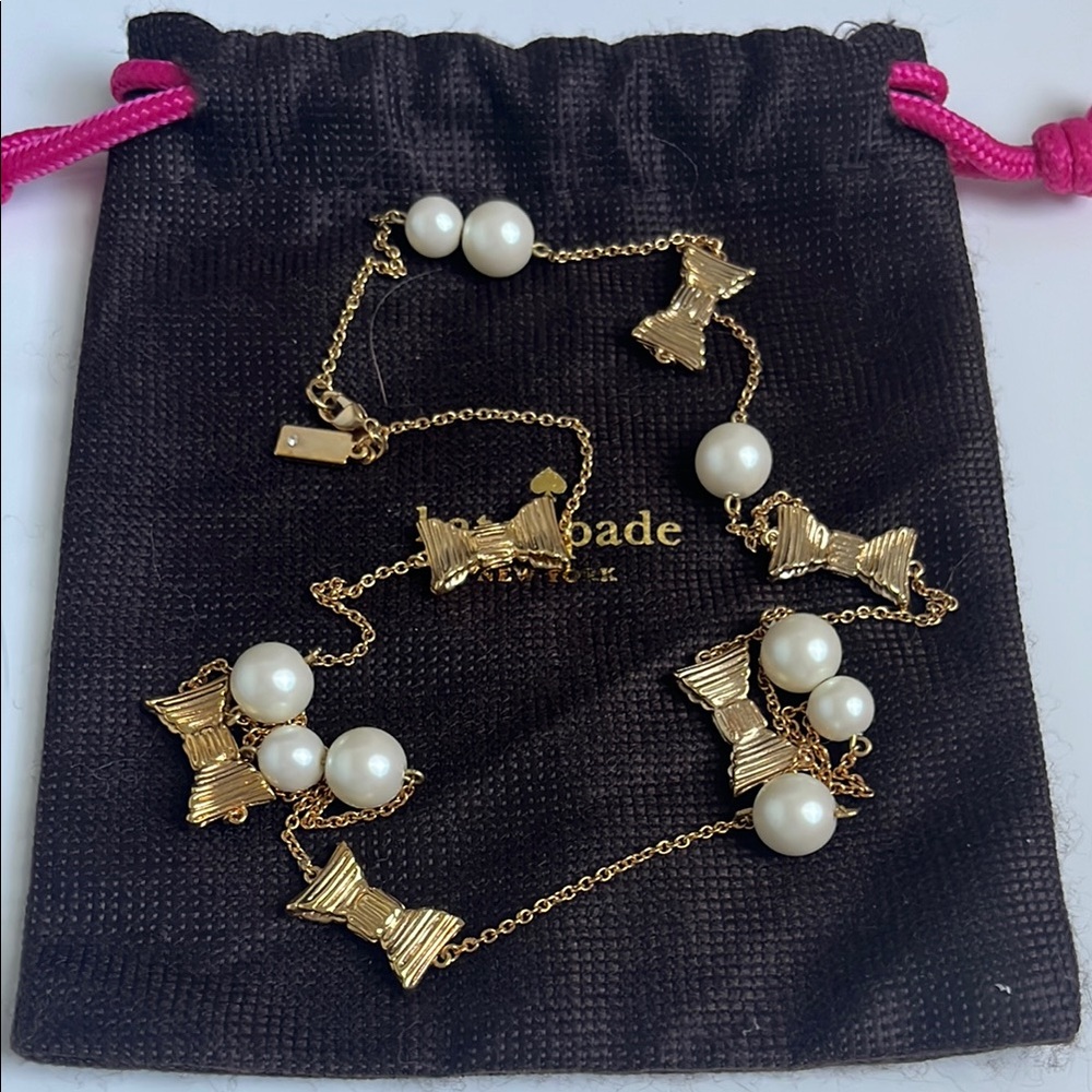 Kate Spade Gold Bow and Pearl Necklace